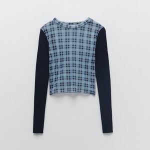 Zara Contrast Knit Navy Sweater